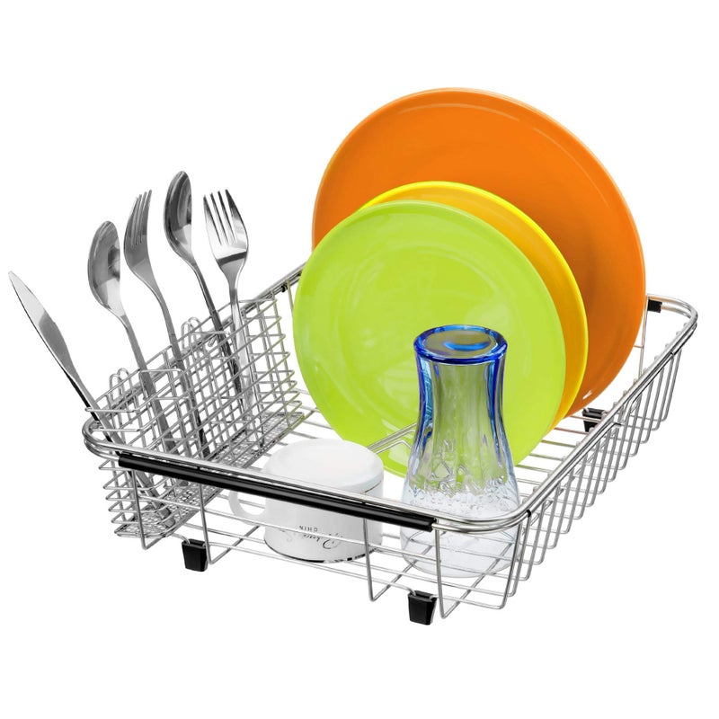 Slideep Expandable Dish Drying Rack, Stainless Steel Over The Sink Dish Rack, in Sink or On Counter Dish Drainer with Stainless Steel Removable Utensil Holder - Image 3